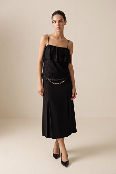 Setre Μαύρη δαντελένια μπλούζα με λεπτομέρειες και τιράντες