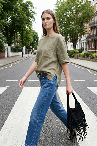 Maule 100% лен, с един джоб, с къс ръкав, дамска блуза @Gizlem