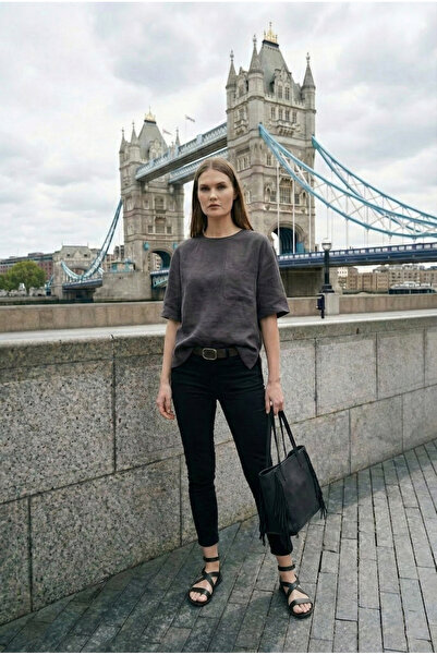 Maule 100% лен, с един джоб, с къс ръкав, дамска блуза @Gizlem