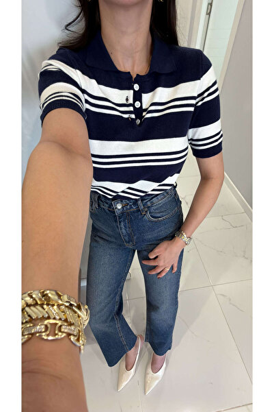 BİRCANÇİL MD Veone Tricotaj cu mânecă scurtă, cu guler polo, albastru închis ...