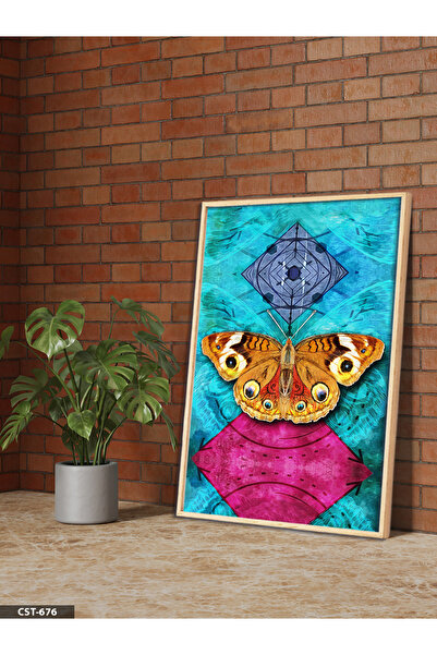 Evinemoda Tablou cu fluturi colorați într-o singură bucată, înrămat în lemn