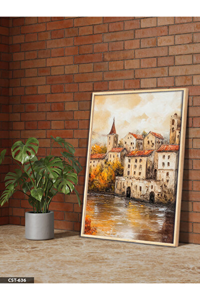 Evinemoda Ulje na platnu Izgled kuća Jednodijelna slika u drvenom okviru