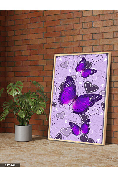 Evinemoda Tablou cu fluturi mov, într-o singură bucată, înrămat în lemn