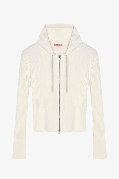 Shoe Box By Quzu Quzu 01177 Zippered Hooded Knitwear Women's Cardigan