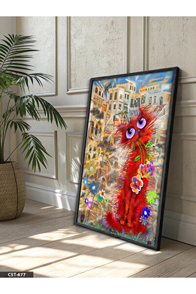 Evinemoda Pernato, lepršavo, crveno mačka Jednodijelna crna slika u drvenom o...