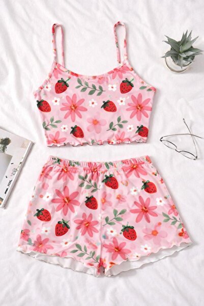 kuzey homewear Σετ σορτς με τιράντες Monta Strawberry