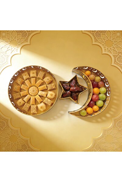 Genericc صينية رمضانية على شكل هلال ونجمة، 3 قطع من صواني الزينة الرمضانية