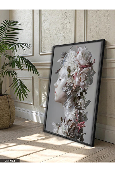 Evinemoda Cvjetni portret, jednodijelna crna slika u drvenom okviru