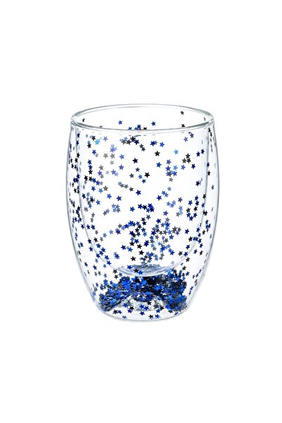 Ginza Glass with blue star confetti insert, double wall, borosilicate glass, ...