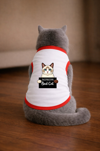 petite pati تيشيرت أبيض مطبوع عليه قطة سيام مقاس XS (100% قطن ممشط)