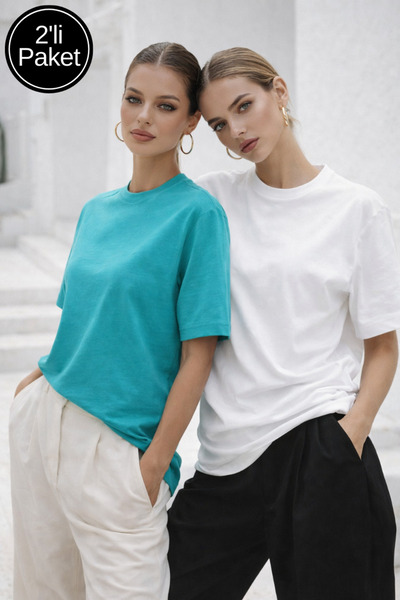 Rich Tricou supradimensionat din țesătură modal premium, pachet de 2, alb-tur...