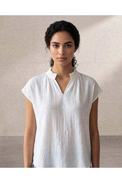 REDTAG Women Ivory Plain V-Neck Casual Blouse