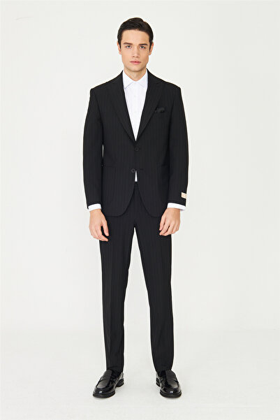 White Stone Black Pinstripe Classic Silhouette City Style Suit