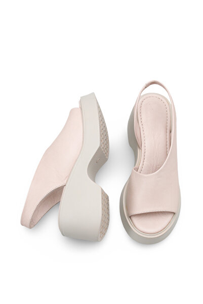 DELSOLERA Women's Genuine Leather Strap Detailed Wedge Heeled Casual Comforta...