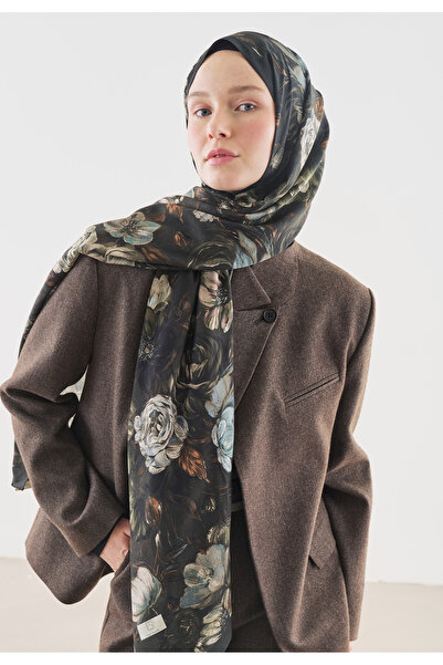 Fresh Rosine Patterned Cotton Viscose Shawl Deep Green