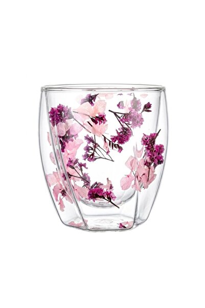 Ginza Pahar cu insert de flori roz uscate, pereți pentru două persoane , stic...