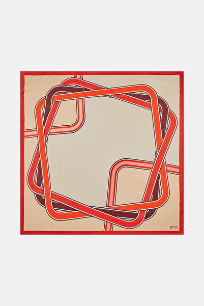 Vakko KREM GEOMETRİK DESENLİ FASONE EŞARP