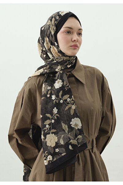Fresh Reverie Patterned Cotton Viscose Shawl Black