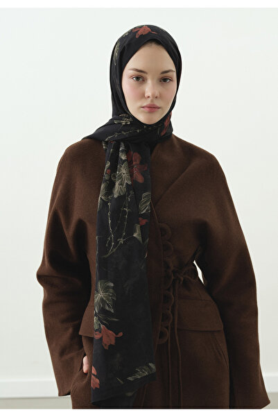 Fresh Fall Breeze Patterned Cotton Viscose Shawl Black