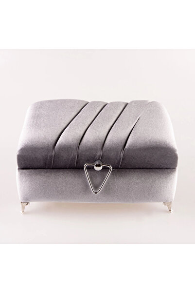 Hayrat Neşriyat Velvet Chest Box for Dowry and Quran, Striped (Gray, Hollow Box)