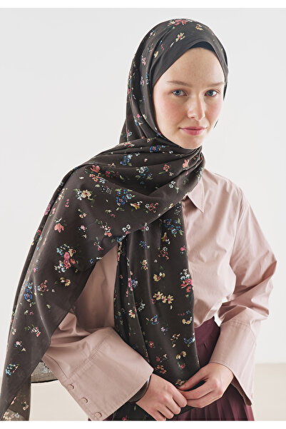 Fresh Tiny Blooms Patterned Cotton Viscose Shawl Brown