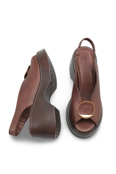 DELSOLERA Kasin Genuine Leather Strap Buckle Detailed Platform Wedge Heeled C...