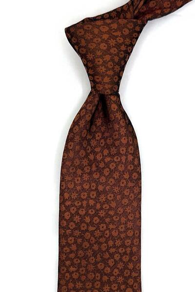 Kravatkolik Ιταλική μεταξωτή γραβάτα Potenza Style με χάλκινο σχέδιο λουλουδι...