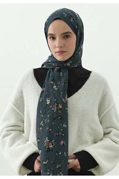 Fresh Tiny Blooms Patterned Cotton Viscose Shawl Denim Blue