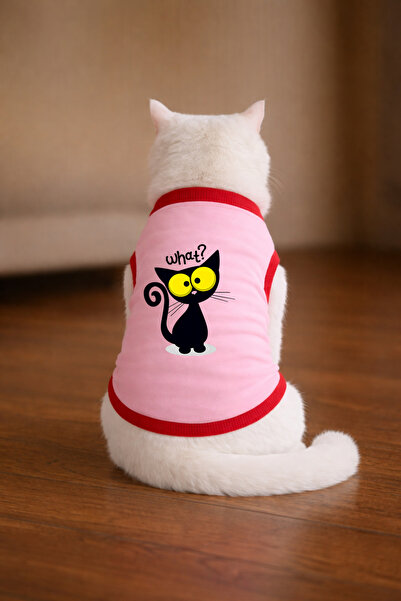 petite pati تيشيرت للقطط مطبوع عليه Pink What Cat مقاس XL (100% قطن ممشط)