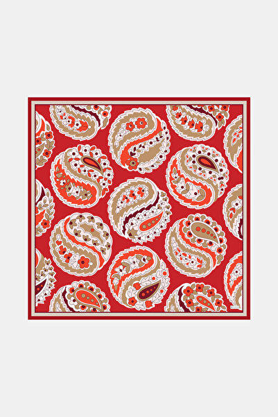 Vakko KIRMIZI ÇİÇEK DESENLİ TWİLL EŞARP