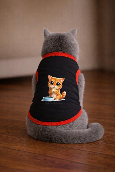 petite pati تيشيرت أسود مطبوع عليه قطة من Onemore مقاس XL (100% قطن ممشط)