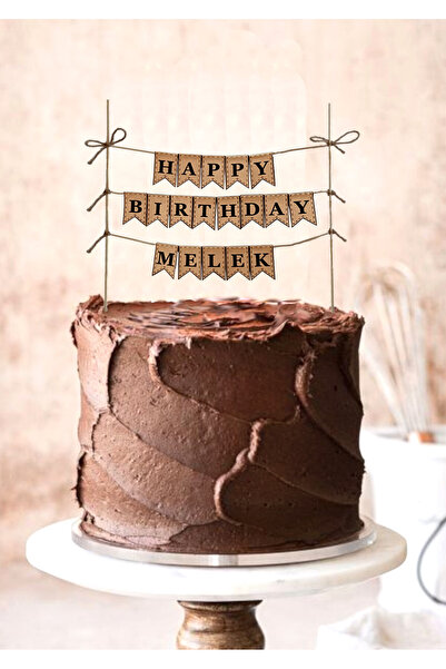 Lyroni Kişiye Özel Happy Birthday ve İsim Yazılı Kraft Pasta Bayrağı