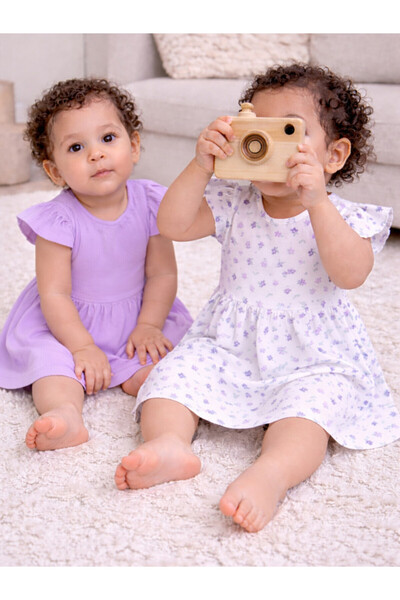 Victor and Jane Infant Girls 2-Pack Rib Dresses (Heart Print & Lilac Stripe)