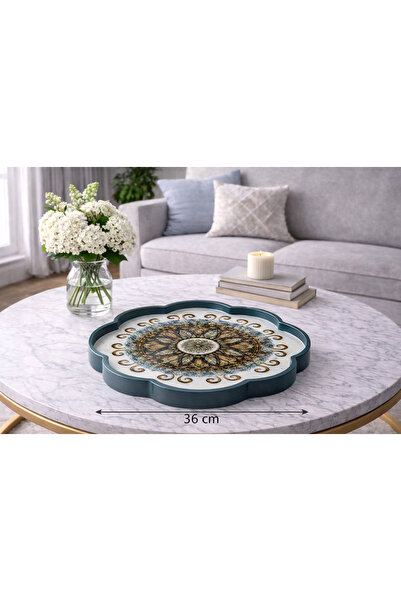 Zucci Home 36 cm Floral Patterned Glass Decorative Tray |   Mediterranean Bre...