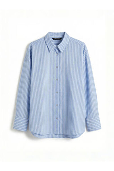 LC Waikiki M1 Sezon Blue Striped Women's Oxford Shirt