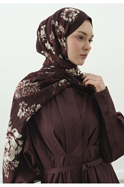 Fresh Midnight Rose Patterned Cotton Viscose Shawl Burgundy