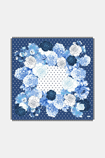 Vakko LACİVERT ÇİÇEK DESENLİ TWİLL EŞARP