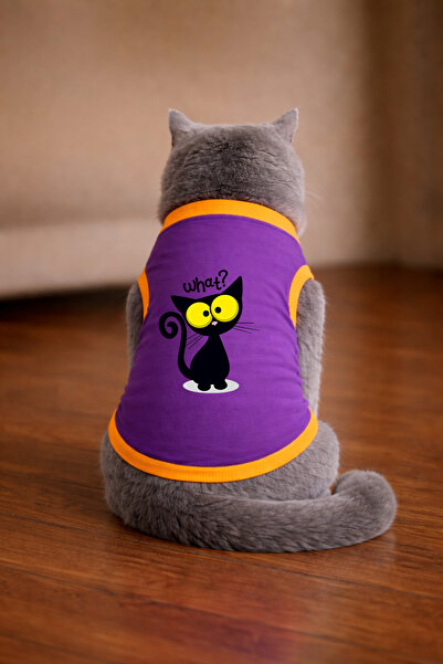 petite pati تيشيرت مطبوع عليه قطة باللون الأرجواني مقاس S (100% قطن ممشط)