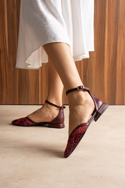 Tibu Ayakkabı Norella Mesh Sequined Ankle Strap Open-Sided Evening Dress Shoes