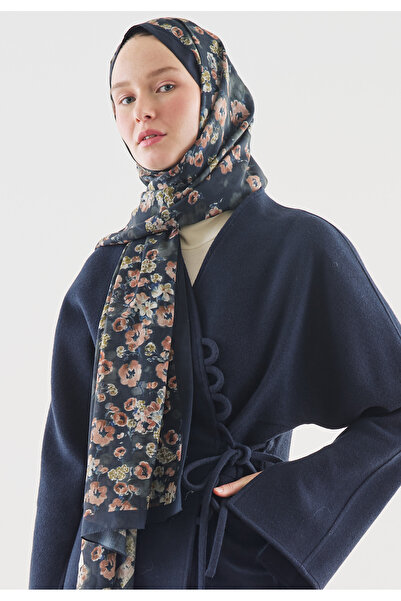 Fresh Secret Pearl Patterned Cotton Viscose Shawl Navy Blue