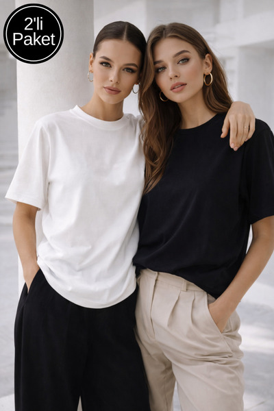 Rich Tricou oversize din țesătură modal premium, negru-alb, pachet de 2 pentr...