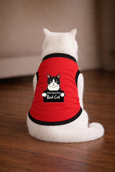 petite pati تيشيرت للقطط مطبوع باللونين الأسود والأبيض من Red Wanted مقاس L (...