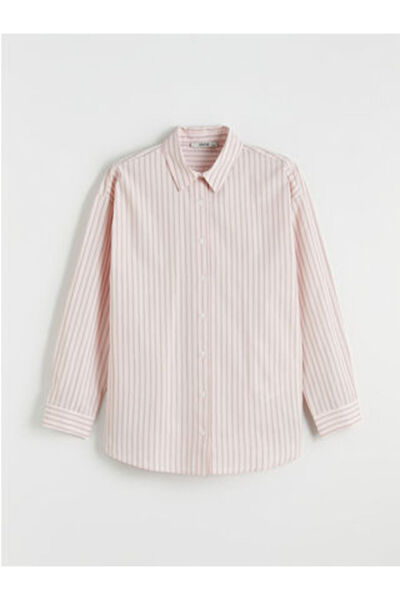 LC Waikiki Ροζ Ριγέ Γυναικείο πουκάμισο Oxford