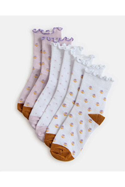 REDTAG Girls Assorted Crew Length Socks With Frilled Hem Set (3 Pairs)