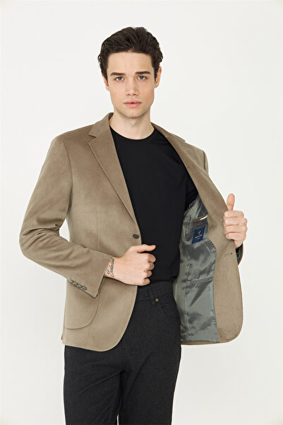 White Stone Light Green Corduroy Slim Fit Blazer Jacket