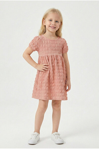 Kyron Kız Çocuk Doku Desenli Kısakollu Elbise