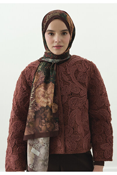 Fresh Soft Hibiscus Patterned Cotton Viscose Shawl Burgundy