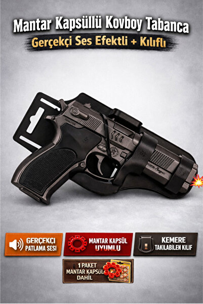 TRENDZONE Mantar Kapsüllü Kovboy Tabanca | Gerçekçi Ses Efektli Kemere Takıla...