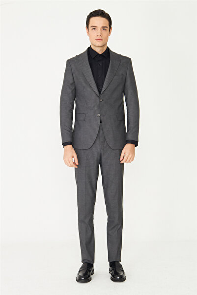 White Stone Grey Pinstripe Classic Collar Timeless Style Men's Suit