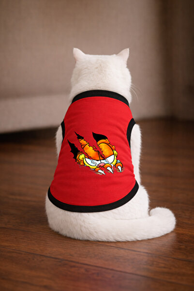 petite pati قميص Red Garf3 Cat مطبوع عليه صورة قطة مقاس XL (100% قطن ممشط)